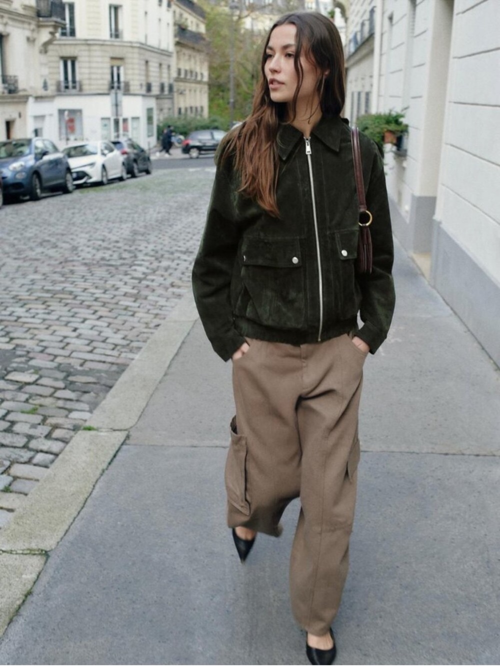 Zara Olive Green Suede leather Jacket